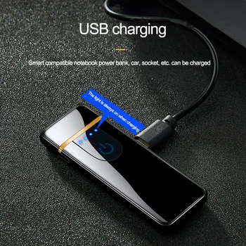 USB Bricheta Amprente de Inducție Reîncărcabilă fără flacără Windproof Bricheta de Metal Oglindă Dublă față-verso Electric Brichete