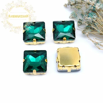 Stil clasic Malachit verde Pătrat de Sticlă Cristal coase pe pietre cu aur gheara Diy rochie de mireasa accesorii transport gratuit