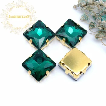 Stil clasic Malachit verde Pătrat de Sticlă Cristal coase pe pietre cu aur gheara Diy rochie de mireasa accesorii transport gratuit