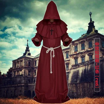 Medieval Călugăr Costume De Halloween Comic Con Petrecere Cosplay Costum De Haine Cu Glugă Mantie Cape Călugărul Renașterii Preot Pentru Bărbați