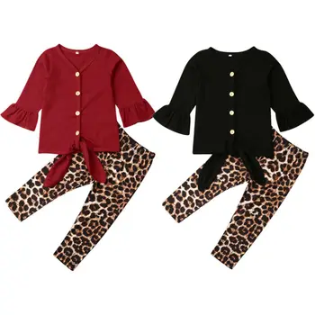 Fete pentru copii Leopard Tinutele tricou+Pantaloni Set Toddler Haine de Toamna Trening marea BRITANIE
