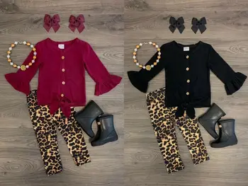 Fete pentru copii Leopard Tinutele tricou+Pantaloni Set Toddler Haine de Toamna Trening marea BRITANIE