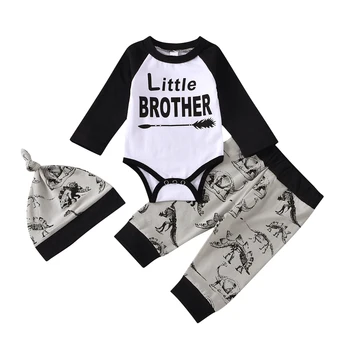 Băiat nou-născut 0-12M Set Haine Copii Fratele mai Mic cu Maneci Lungi Vladan Desene animate Dinosaur Top + Pantaloni Lungi + Hat