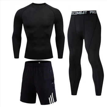 Negru Termică Set lenjerie cu Compresie pentru Bărbați Îmbrăcăminte de Iarnă costum de Jogging Sală de Fitness, Baza strat Colanti Push-up jambiere 4XL