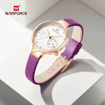 NAVIFORCE Femei de Moda Ceas de Brand de Top de Lux Violet Aur Doamnelor Ceas de mână din Piele Brățară Clasic Feminin Ceas 5001