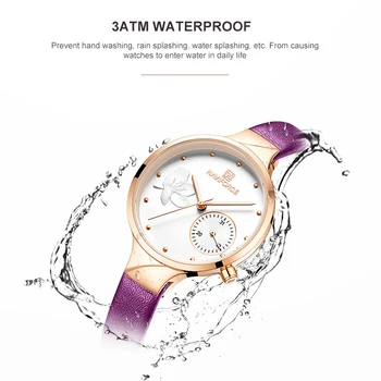 NAVIFORCE Femei de Moda Ceas de Brand de Top de Lux Violet Aur Doamnelor Ceas de mână din Piele Brățară Clasic Feminin Ceas 5001