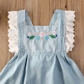 2020 Copilul Copil Copii Copii Copii Fata Rochie De Vară Fără Mâneci Florale Backless Îmbrăcăminte Denim Albastru Dantelă Printesa Dulce