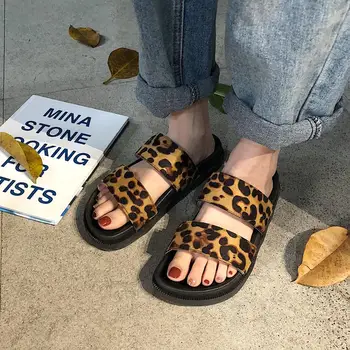 Femei Sandale de Plaja Leopard Stil Fete Pantofi de Vara Platforma Papuci Doamnelor Alunecare Pe Slide-uri de Moda de sex Feminin Sandale Plate SH378