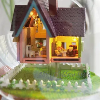 Abbyfrank DIY Casa de Sticla Model Cu Lampa Handmade Mobilier in Miniatura Paradise Falls în curs de Dezvoltare Jucării de Învățare Educație