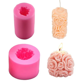 3D Rose Matrite lumanari Cilindru și Sferă Forma de Flori de Trandafir Silicon Matrite pentru a Face DIY de Casă, Lumânări din ceară de Albine Baie