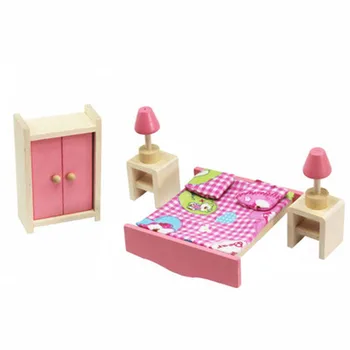 Din Lemn In Miniatura Mobilier Casă De Păpuși Jucării Set Dormitor Cina În Bucătăria De Camera De Baie, Camera De Zi Pretinde Joc Magazin De Jucării
