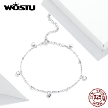 WOSTU Veritabil 925 Sterline de Argint Strălucitor Inima Set de Bijuterii Brățară Reglabil & Lanț Colier Pentru Femei Bijuterii de Lux 2020 Nou
