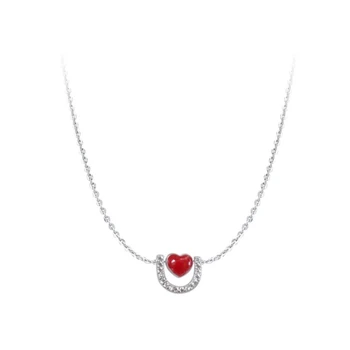 Inima rosie Stralucitoare U Forma Pandantiv Argint 925 Clavicula Lanț de Temperament, de Personalitate la Modă Femei Colier SNE223