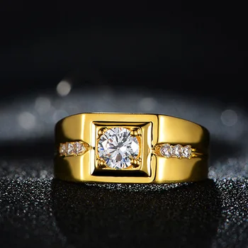 De lux cu Aur de 24K Ring Pentru Bărbați Domn Diamant Zircon Logodnă, Petrecere de Nunta Inel Deschis Redimensionabilă Aur Galben Inele