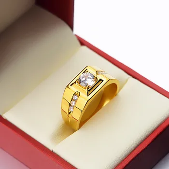 De lux cu Aur de 24K Ring Pentru Bărbați Domn Diamant Zircon Logodnă, Petrecere de Nunta Inel Deschis Redimensionabilă Aur Galben Inele