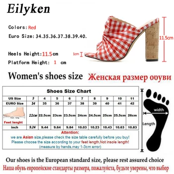 Eilyken cu Toc Femei Papuci Sandale toc Pătrat Papion Carouri Femeie Papuci Clasic Elegant Pantofi Încălțăminte Mărimea 35-40