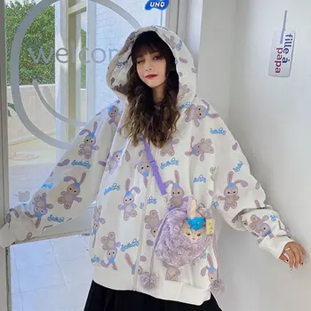 Vaca Iepure Supradimensionate Hanorac Japoneză Liber Ins Femei Vrac Femei Tricou Hanorace Harajuku Kpop Streetwear Gotice Punk