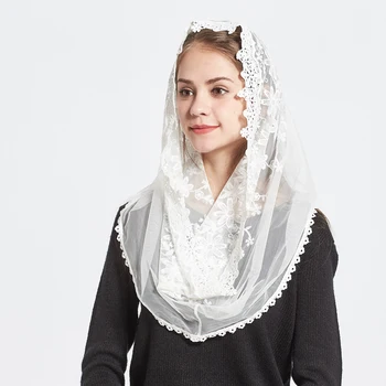 Dantelă eșarfă Infinit femei Ivory bride de Nunta de domnisoare de onoare Moale Capela Voal Mantilla catolică Tradițională hijab musulman eșarfă