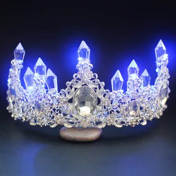 Noul Retro Stil Baroc Strălucitoare de Lumină LED-uri Cristal Coroane Tiara Mireasa Noiva de Mireasa Petrecerea de Nunta Bijuterii de Păr Cadouri pentru Femei Fata