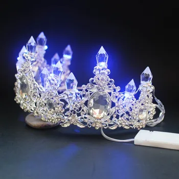Noul Retro Stil Baroc Strălucitoare de Lumină LED-uri Cristal Coroane Tiara Mireasa Noiva de Mireasa Petrecerea de Nunta Bijuterii de Păr Cadouri pentru Femei Fata