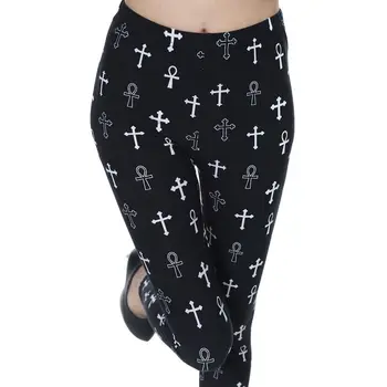 Feminin de fitness slim confortabil picioarele aplicată super moale simbol cruce imprimate creion pantaloni pantaloni sexy