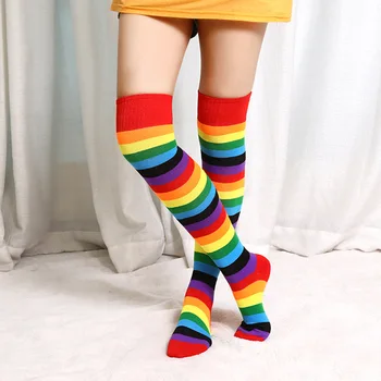 Femei Șosete Cu Dungi Curcubeu Șosete Lungi Ciorapi De Cald Coapsa Inalta Șosete De Moda Șosete Până La Genunchi Fericit Colorate De Bumbac Femei Sosete Noi