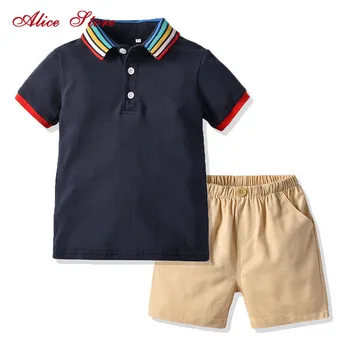 Alice 2020 Vară de Moda Costum de Băiat Rauin arc Guler Maneca Scurta Tricou + pantaloni Scurți 2 buc/set Uzura pentru copii Haine pentru Copii
