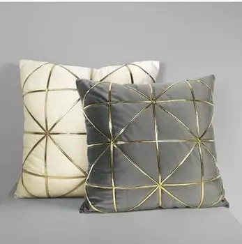 Post-modern, de lux lumina gri/alb pernă de catifea acopere grila de aur brodate pernă acoperă talie pernă interior