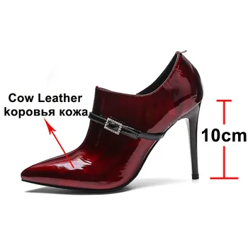 Meotina Tocuri Inalte Femei Pompe Naturale Din Piele Catarama Subtire Pantofi Cu Toc De Vacă Din Piele De Brevet Cu Fermoar Pantofi Doamnelor Roșu 39