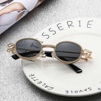 Vintage Mici, Ovale Femei ochelari de Soare pentru Barbati Ochelari Castrați Negru Retro Brand Designer de Ochelari UV400 Perla Decorare Cadru Oculos