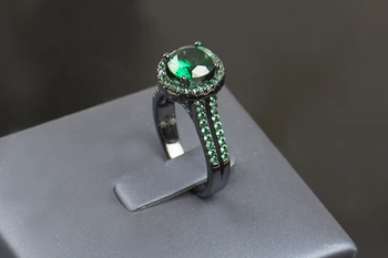 R&J 2016 Inalta Calitate 14KT Aur Negru Umplut Inel de Nunta de moda Negru de Bijuterii Verde 5A Zircon Cristal inele Pentru Femei Cadouri
