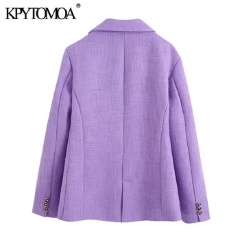 KPYTOMOA Femei 2020 Moda Dublu Rânduri Tweed Blazer Coat Vintage Maneca Lunga Buzunare Aerisire Spate Feminin de Îmbrăcăminte exterioară Topuri Chic