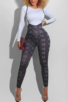 2021 Femei Salopeta Suspensor Curea De Pantaloni Carouri Model De Talie Mare Salopeta Office Lady Slim Fit Creion Subțire, De Îmbrăcăminte
