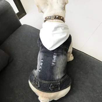 Câine de companie primăvara și toamna Teddy spălate denim vesta pui mici vesta cu gluga pisică câine haine versiunea coreeană de îmbrăcăminte pentru animale de companie