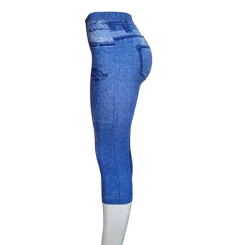 Jeggings Pentru Femei Vara Pantaloni Stretch se potrivesc Perfect Faux Blugi Legging 4\3 de Înaltă Talie Pantaloni Capri Tipărite Scurt Leggins