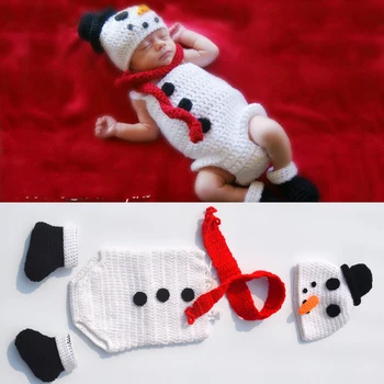 Drăguț !! Xmas Moale Copil Nou-născut Recuzită Fotografie Croșetat Tinutele Copil Pălărie& Cap+haine+pantofi Fetita/Baiat pentru Crăciun