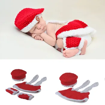 Drăguț !! Xmas Moale Copil Nou-născut Recuzită Fotografie Croșetat Tinutele Copil Pălărie& Cap+haine+pantofi Fetita/Baiat pentru Crăciun
