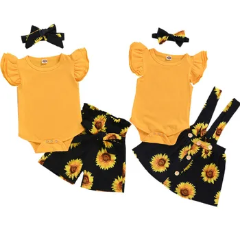 Vara Nou-Născuți Pentru Copii Copii Fete De Floarea-Soarelui Salopetă Body +Pantaloni Scurți/Suspensor Fuste Copii Bumbac Moale Costum De Haine