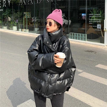 Mozuleva Piele PU Hanorac Femei Gros Cald Faux din Piele Puffer Coat 2020 Stil Harajuku Supradimensionate Geaca de Iarna Femei