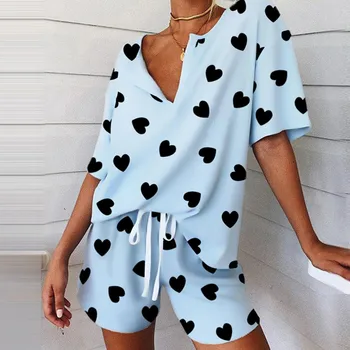 Moda de vara pentru Femei Pijamale V-Neck Maneca Scurta Trening de Imprimare Despicare Set de Pijamale Pijamale Acasa Costum Pentru Femei Haine