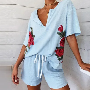 Moda de vara pentru Femei Pijamale V-Neck Maneca Scurta Trening de Imprimare Despicare Set de Pijamale Pijamale Acasa Costum Pentru Femei Haine