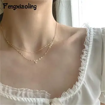 Fengxiaoling 2020 Noua Moda Bijuterii Colier Pentru Femei Fin Argint 925 Cu Strat Dublu Mini Zircon Lanțuri, Coliere