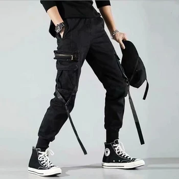 Pantaloni Barbati Casual Pantaloni Joggers Masculin Solid Multi-buzunar de Pantaloni Noi de Mens Sport Hip Hop Harem Pantaloni de Creion