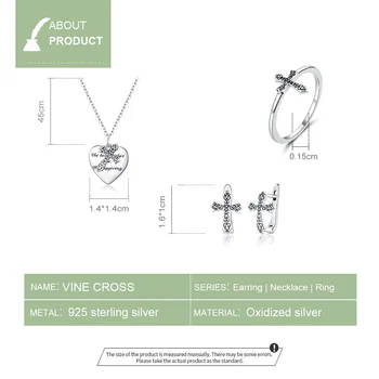 Bamoer Argint 925 Viță-de-vie Cruce CZ Inel Cercei si Colier Seturi de Bijuterii pentru Femei Nuntă Jwelry Set ZHS213