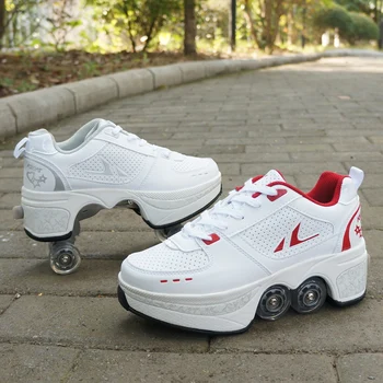 Deformarea Pantofi Rând Dublu Dublu-Roata Casual Pantofi Cu Role Automată Cu Patru Roți Dual-Scop Patine Cu Rotile, Skateboard Pantofi