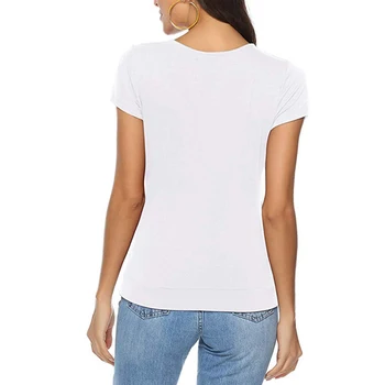 Femei de Moda cu Maneci Scurte T-shirt Culoare Solidă V-gât Adânc Maneca Scurta de Vara Moale Subțire Pulover EIG88