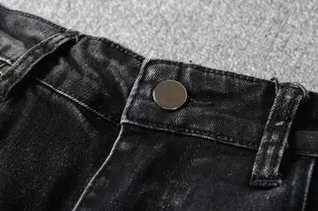 Noua moda de sex Masculin pentru bărbați European de toamna iarna negru și gri patch-uri de piele blugi personalitate slim locomotiva pantaloni pantaloni