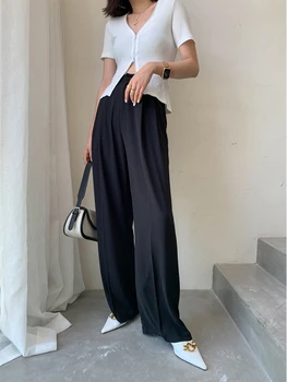 Vara Largi Picior Pantaloni Pentru Femei De Moda Solid Alb Negru Full-Lungime Vrac Moale De Agrement Munca Poarte Pantaloni Doamnelor
