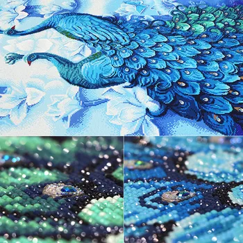 Albastru Păun Speciale în Formă de Burghiu 5D DIY Diamant Pictura Kituri de Diamant Rotund Set de Animale decor Cruce Cusatura Broderie Mozaic de Arta