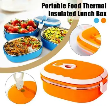 900ml Inox 2-strat de Bucătărie Izolat Termic Prânz Cutie Bento Birou Picnic Food Container Etanș Termos Lunchbox